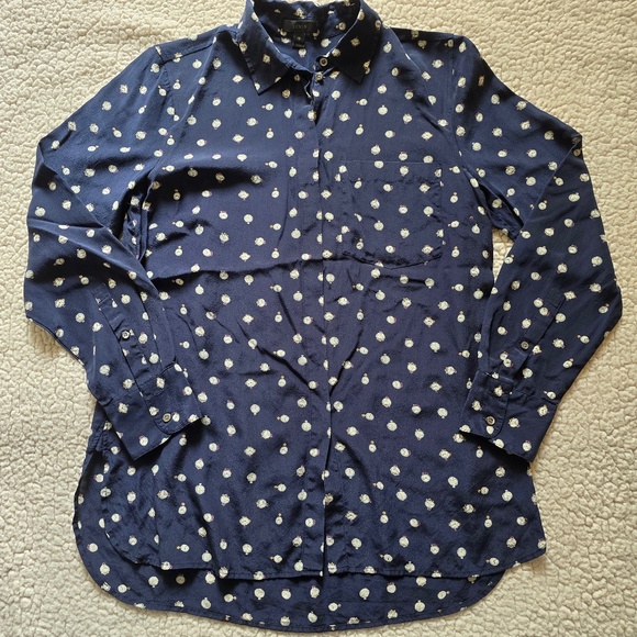 J. Crew Silk Blouse with Clock Print Size 10 - Picture 2 of 12